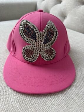AREA Pink Cap with Crystal Butterfly Patch
